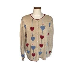 VTG Christopher & Banks Knit Patriotic Heart Sweater Grannycore 4th July Large